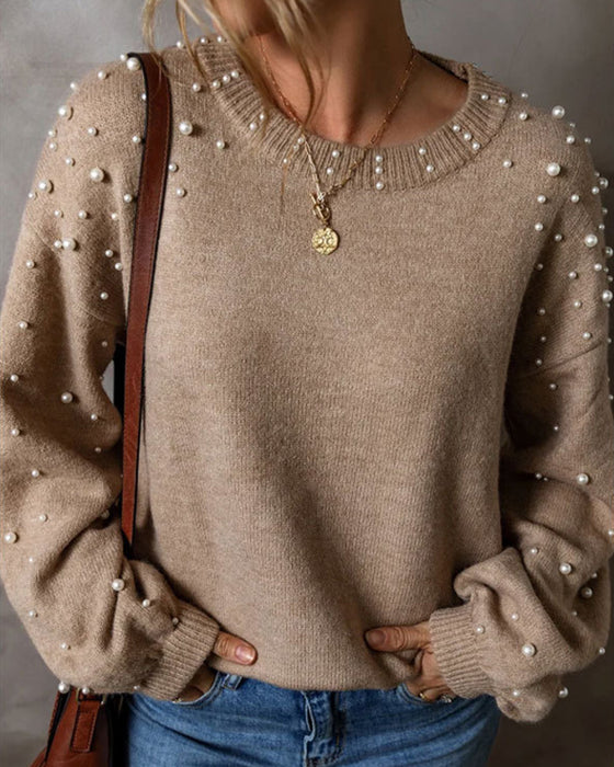 Pullover Met Kralen Lange Mouw Ronde Hals
