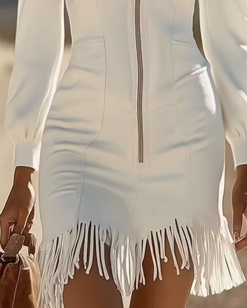 Jurk Met Kraag Met Ritssluiting En Franjeszoom