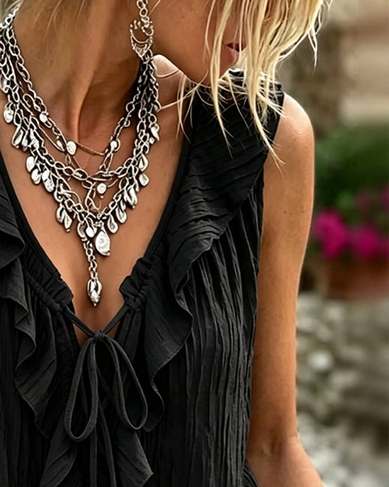 Tanktop Met Ruches V-Hals Met Veters Mouwloos