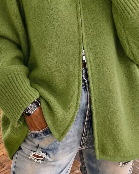 Cardigan Staande Kraag Rits Effen