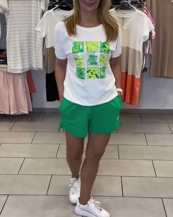 Set Casual Bedrukte Mid-Rise Shorts