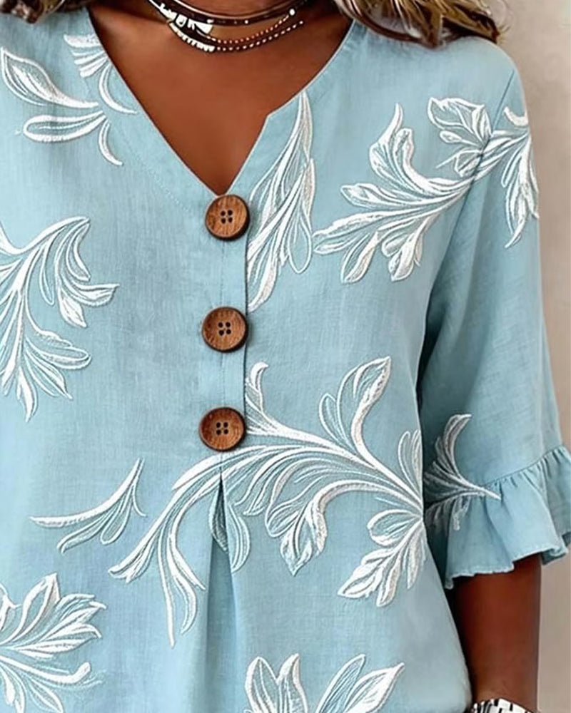 Blouse Geruwde Mouw Drie-Knoop