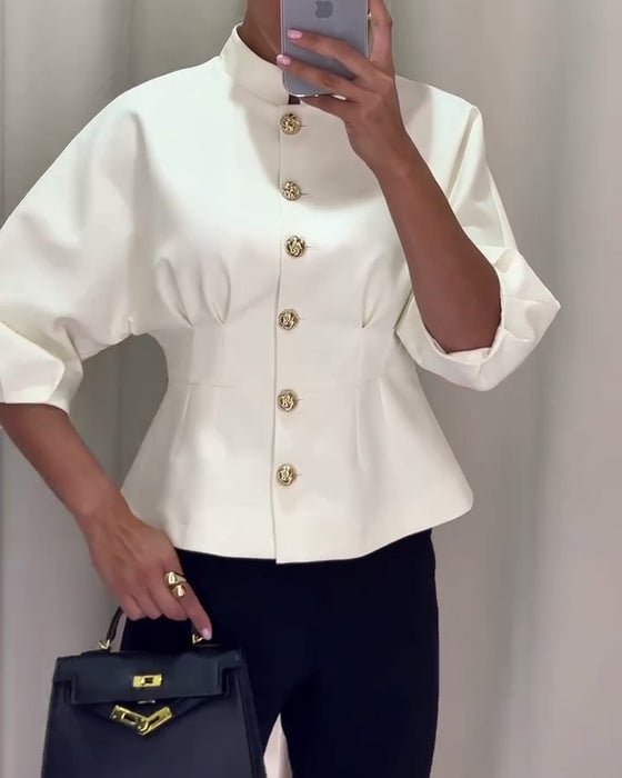 Effen kleur elegante jas met enkele rij knopen