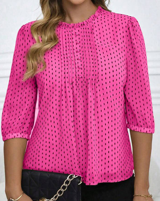 Blouse Ruffle Trim Los Polka Dot