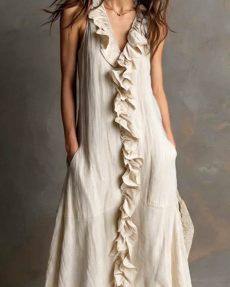 Jurk Ruffle V-Hals Zak Mouwloos