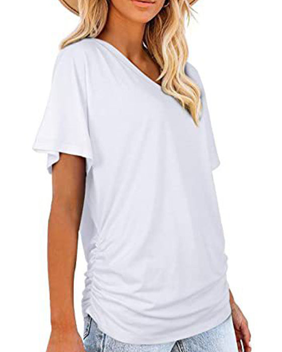T-Shirt Geplisseerd Effen V-Hals
