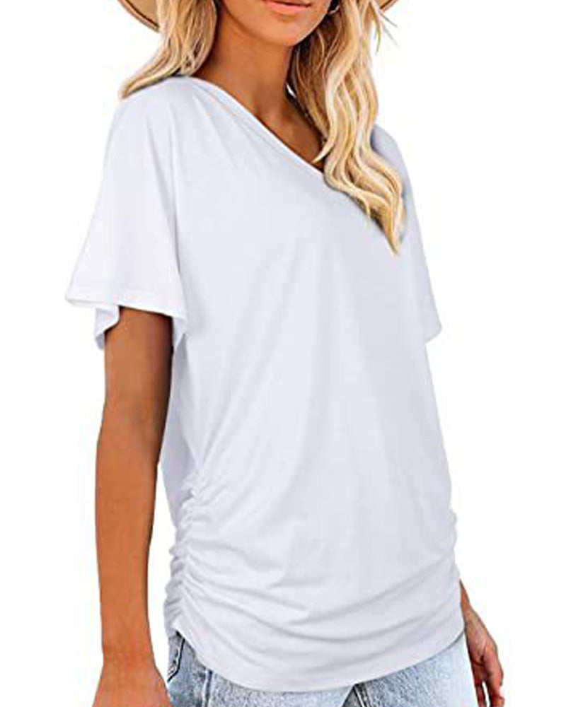 T-Shirt Geplisseerd Effen V-Hals