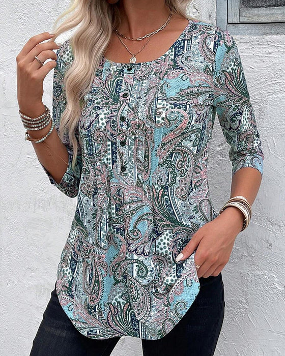 Blouse Driekwart Mouw Vintage Print