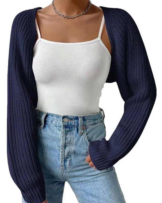 Cardigan Effen Kleur Lange Mouw Kort