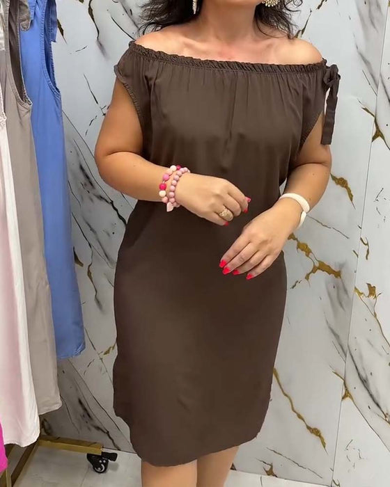 Jurk Off-Shoulder Stropdas Effen