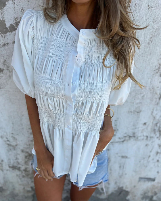 Blouse Casual Mode Korte Mouwen Effen