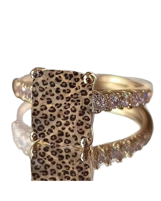 Ring Luipaardprint Vierkant Statement