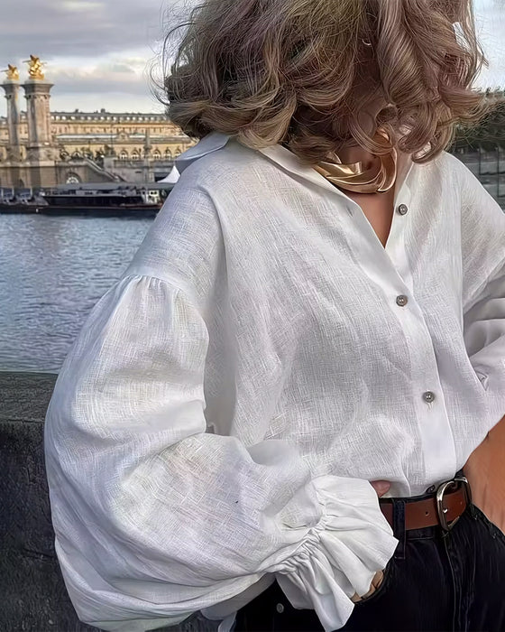 Shirt Ruime Pasvorm Gerimpelde Schouder Mouw