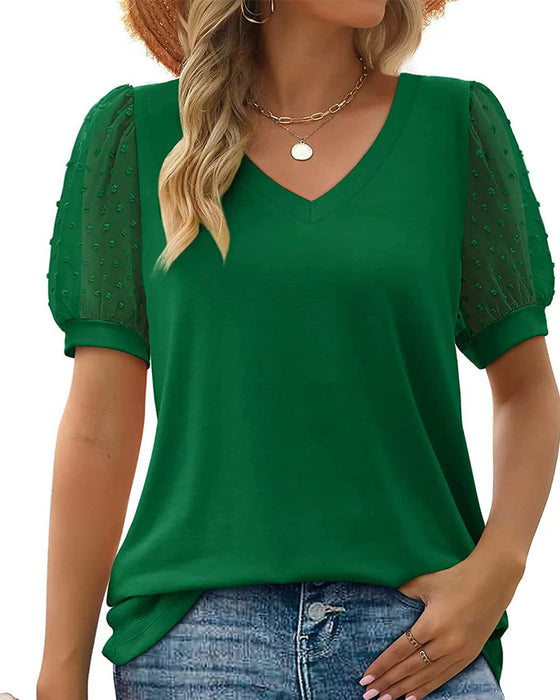 Blouse Effen Mesh Pofmouw