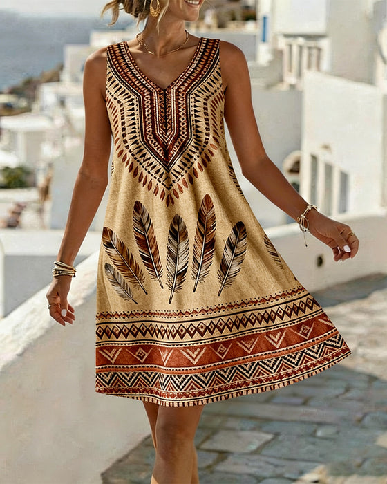 Jurk V-Hals Mouwloos Etnische Print