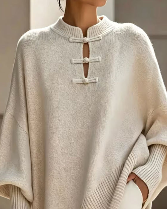 Pullover Mandarin Knoop Knoop Loose Fit Cape