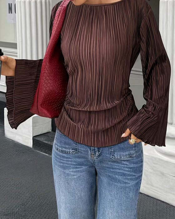 Blouse Effen Kleur Wijde Mouwen