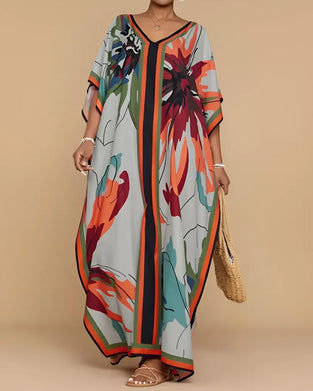 Jurk V-Hals Los Print Resort Cover-Up