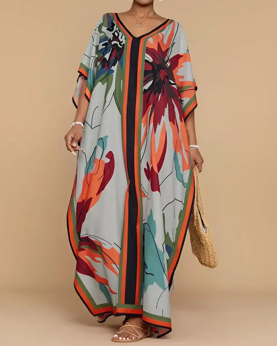 Jurk V-Hals Los Print Resort Cover-Up