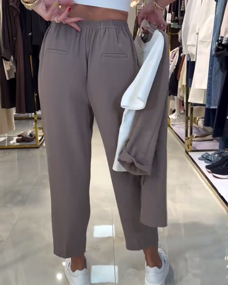 Broek Effen Hoogtailleerd Koord Casual