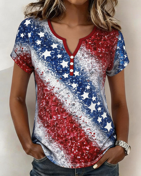 T-Shirts Drie-Knoop Sterren En Strepen Korte Mouw