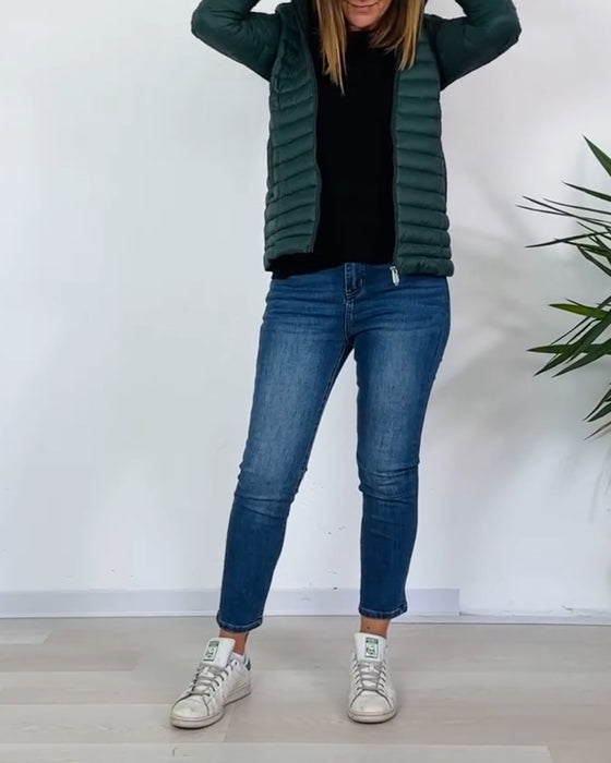 Mode effen kleur afneembare jas met rits en knoop