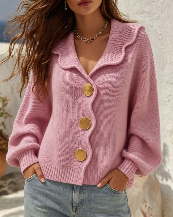 Cardigan Grote Revers Kort Metalen Knoop