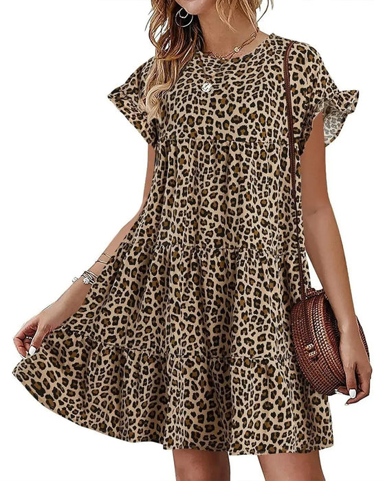 Jurk Ruffle Mouw Luipaard Gelaagd