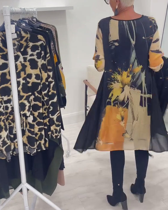 Jurk Met Ronde Hals En Retro Print