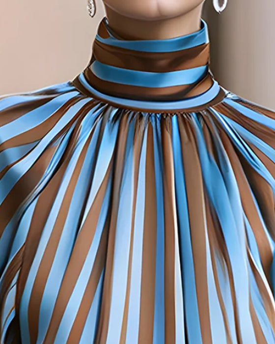 Blouse Streep Gerimpeld Turtleneck