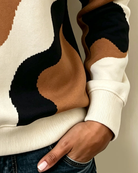 Sweatshirt Kleurblok Rits Casual