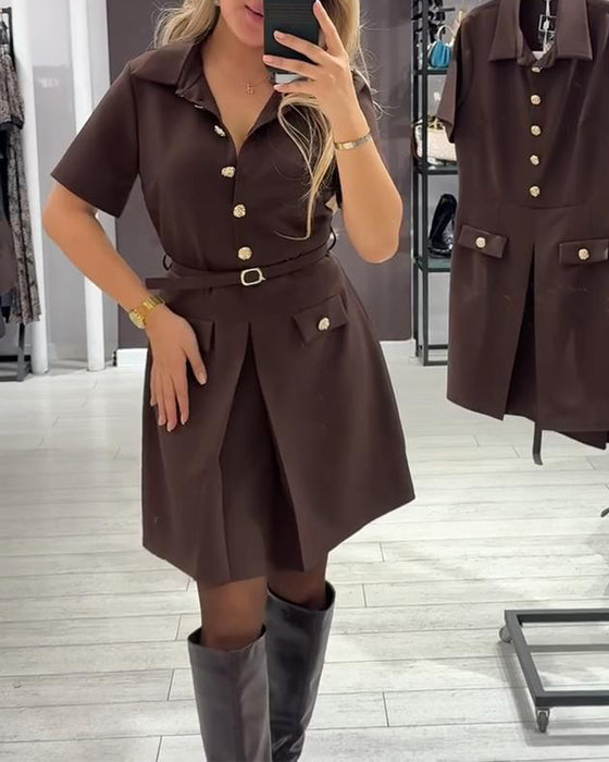 Jurk Geknoopt Kraag Korte Mouw