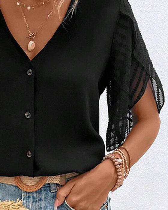 Blouse Stijlvol V-Hals Knoop Casual