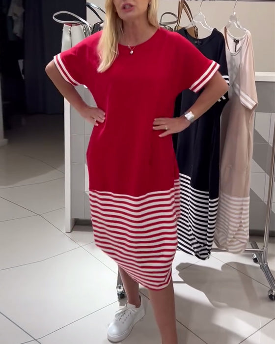 Jurk Contraststrepen Korte Mouw Casual