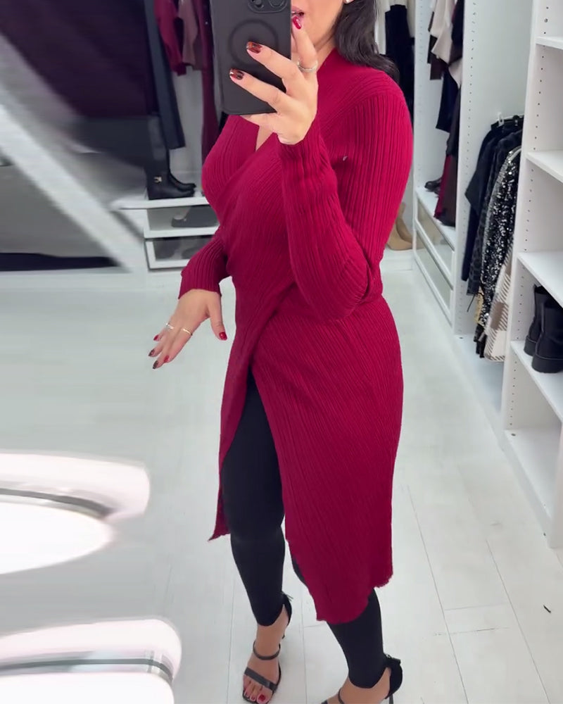 Langmouwige Pullover Met V-Hals En Crossover Details