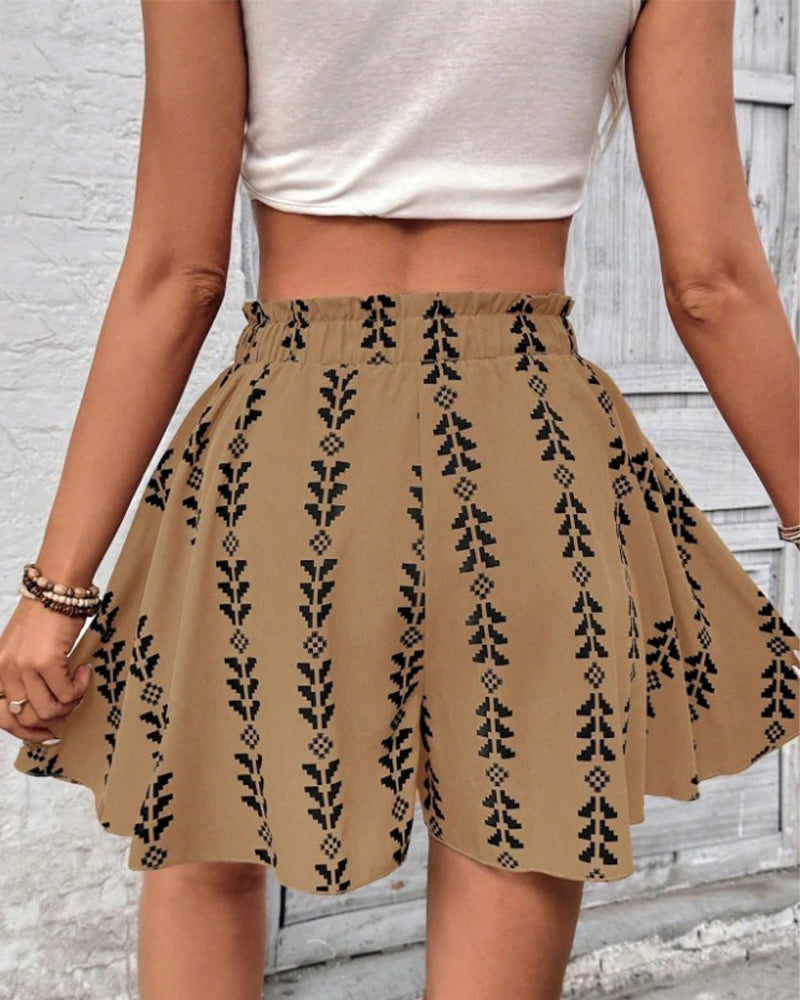 Shorts Print Trekkoord Loose Fit Flare