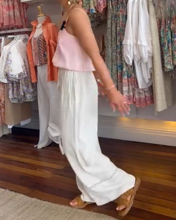 Effen kleur, comfortabele broek met wijde pijpen en zakken