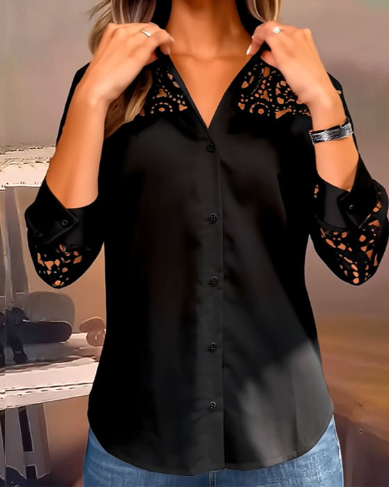 Bloes Effen Kleur Revers Kant Patchwork