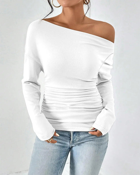 Top Off-Shoulder Gelaagd Effen