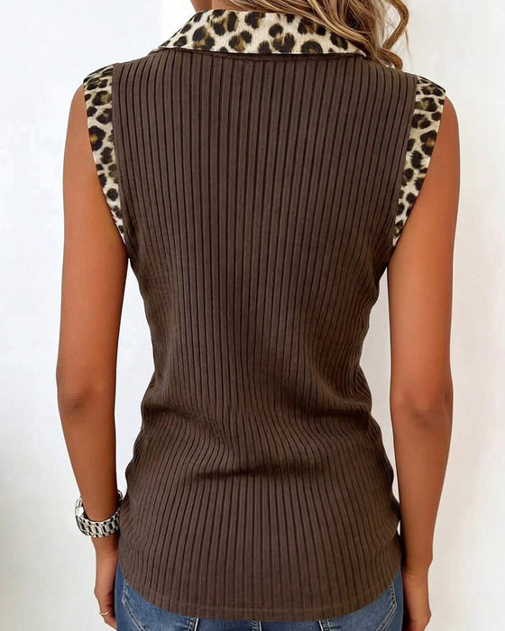 Blouse Reverse Luipaard Print Mouwloos Geribbeld