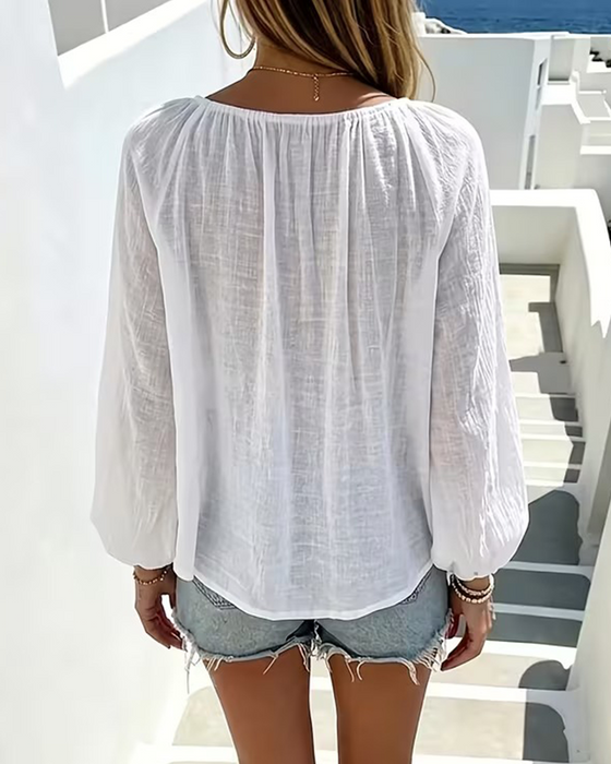 Blouse Vetersluiting Effen Kleur