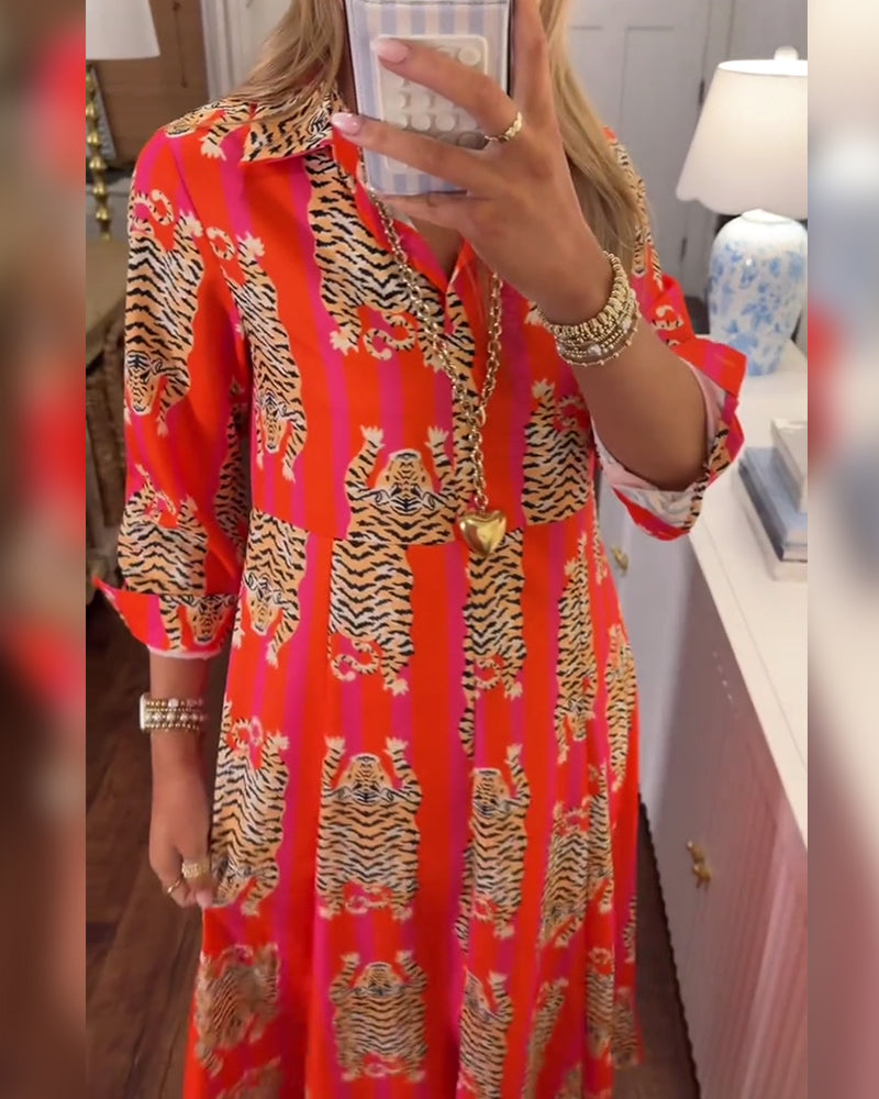 Jurk Lange Mouw Omslag Geprint Maxi