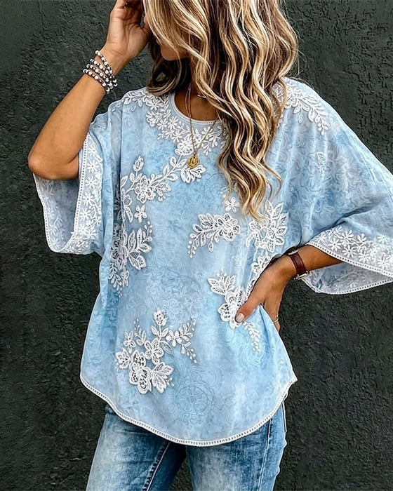 Blouse Ronde Hals Bloemenprint Ruim Zit