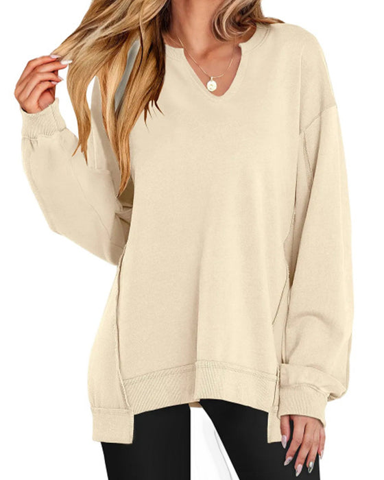 Sweatshirt V-hals Effen Wijd