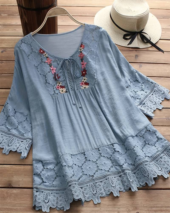 Effen kleur kanten kanten holle blouse