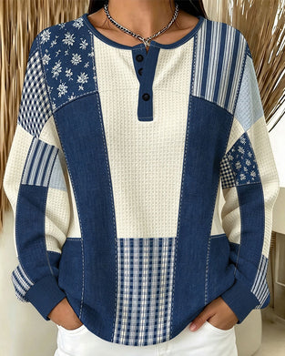 Sweatshirt Ronde Hals Knoop Bloem Plaid