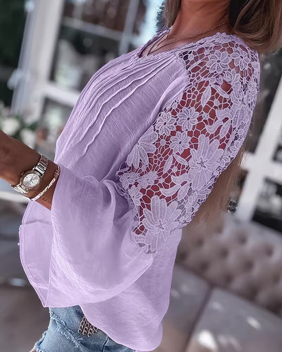 Blouse Mode Uitgeholpen Kant Patchwork