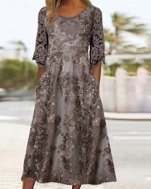 Jurk Met Ronde Hals En Drie-Kwart Mouwen