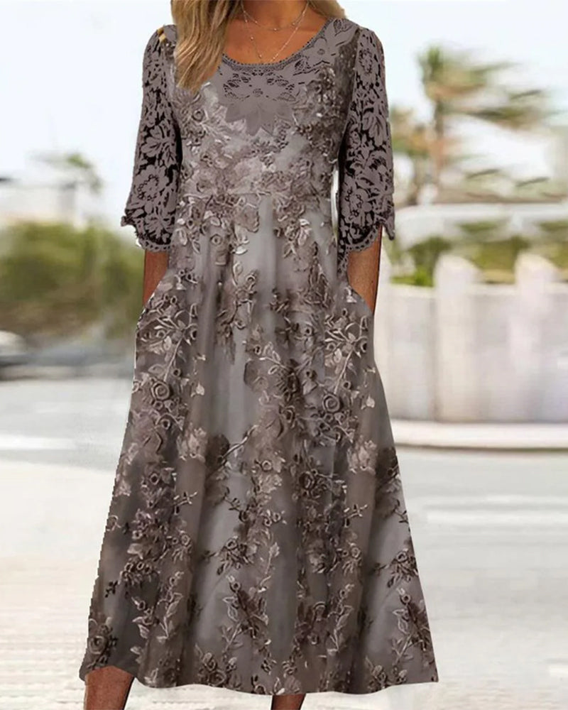 Jurk Met Ronde Hals En Drie-Kwart Mouwen