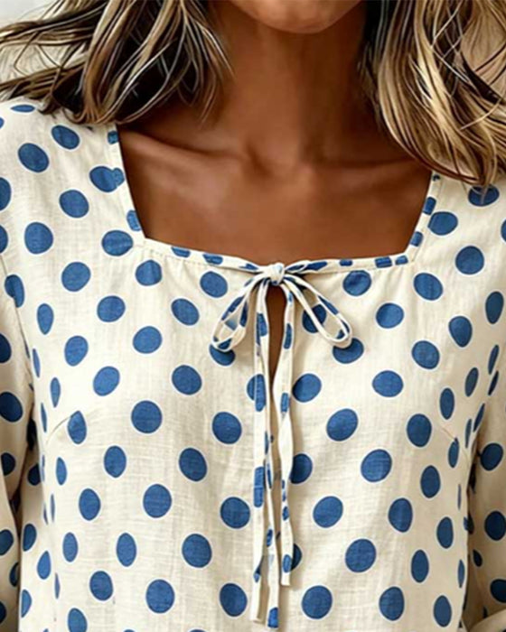 Blouse Polka Dot Vierkante Hals Stropdas